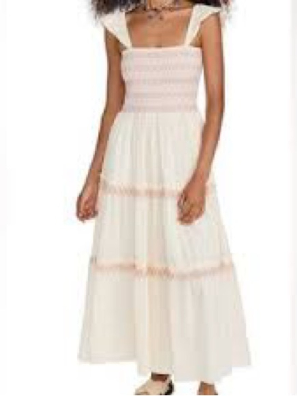 Cream Tiered Maxi Dress with Smocked Bodice
